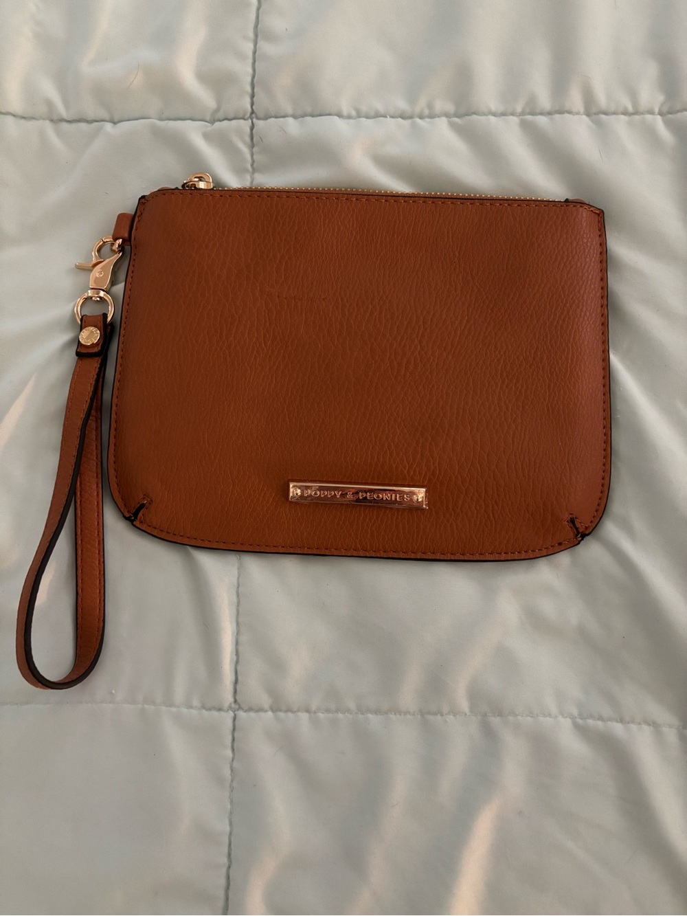 Poppy & Peonies Cognac Brown Wristlet Clutch